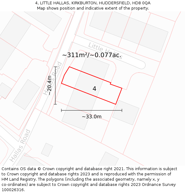 4, LITTLE HALLAS, KIRKBURTON, HUDDERSFIELD, HD8 0QA: Plot and title map