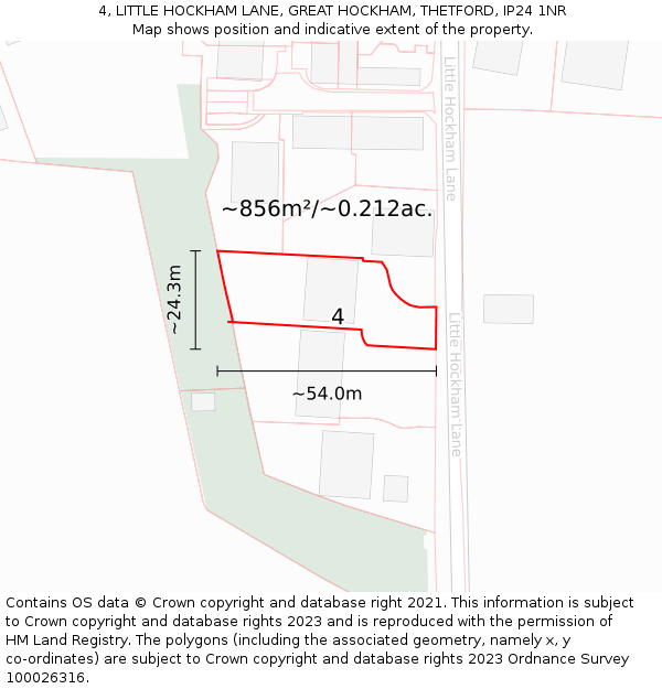 4, LITTLE HOCKHAM LANE, GREAT HOCKHAM, THETFORD, IP24 1NR: Plot and title map