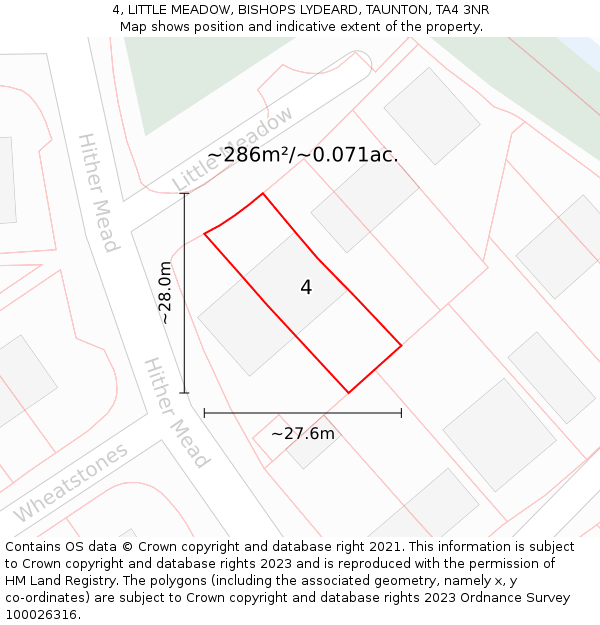4, LITTLE MEADOW, BISHOPS LYDEARD, TAUNTON, TA4 3NR: Plot and title map