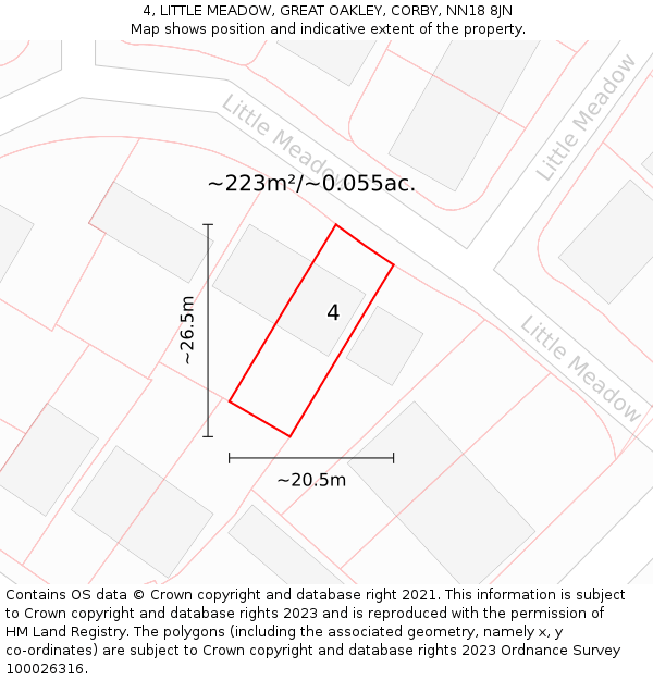 4, LITTLE MEADOW, GREAT OAKLEY, CORBY, NN18 8JN: Plot and title map