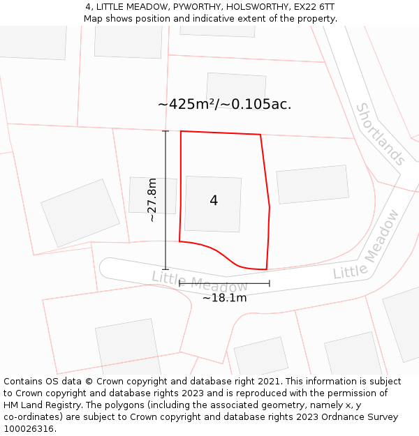4, LITTLE MEADOW, PYWORTHY, HOLSWORTHY, EX22 6TT: Plot and title map