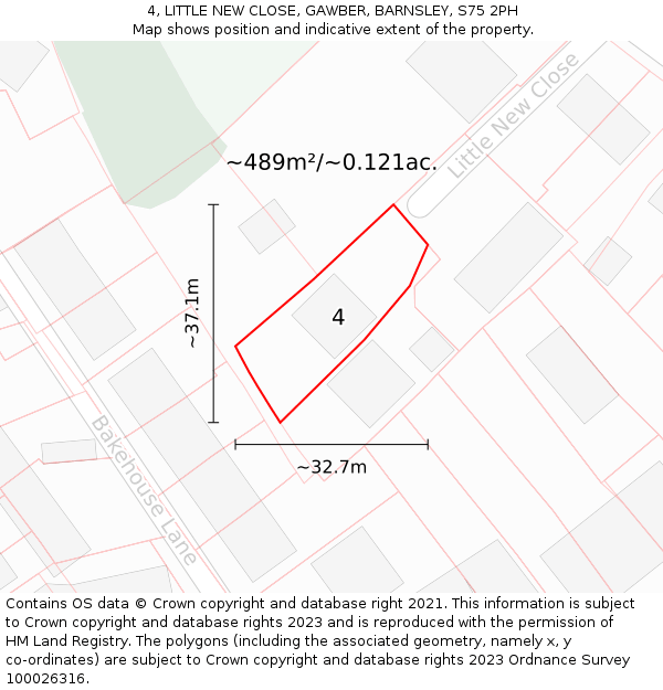 4, LITTLE NEW CLOSE, GAWBER, BARNSLEY, S75 2PH: Plot and title map