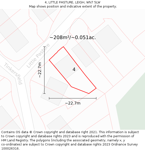 4, LITTLE PASTURE, LEIGH, WN7 5LW: Plot and title map