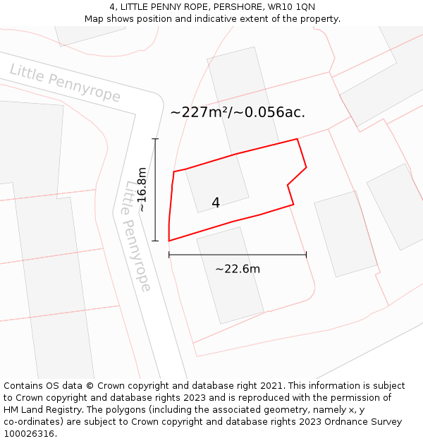 4, LITTLE PENNY ROPE, PERSHORE, WR10 1QN: Plot and title map