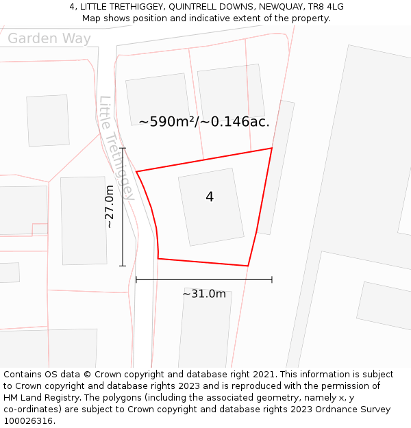 4, LITTLE TRETHIGGEY, QUINTRELL DOWNS, NEWQUAY, TR8 4LG: Plot and title map