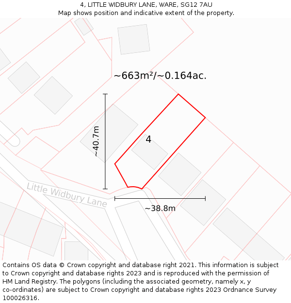 4, LITTLE WIDBURY LANE, WARE, SG12 7AU: Plot and title map