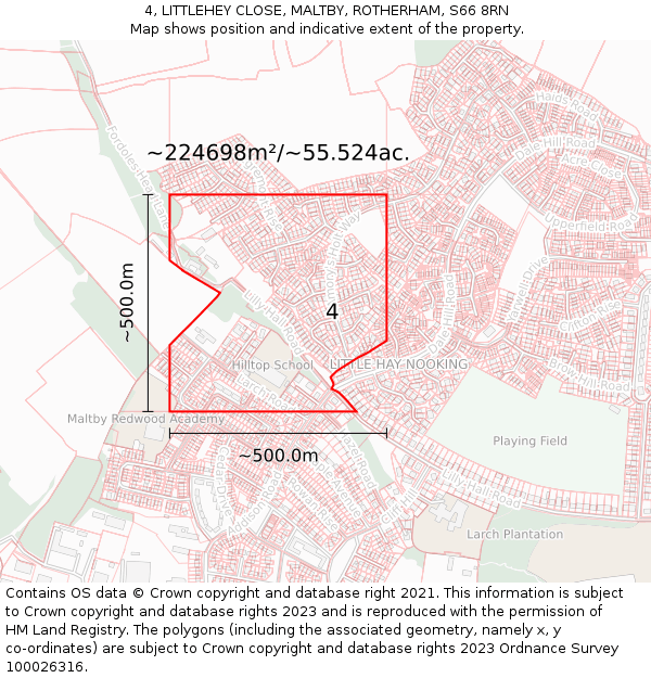 4, LITTLEHEY CLOSE, MALTBY, ROTHERHAM, S66 8RN: Plot and title map