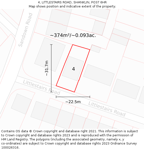 4, LITTLESTAIRS ROAD, SHANKLIN, PO37 6HR: Plot and title map