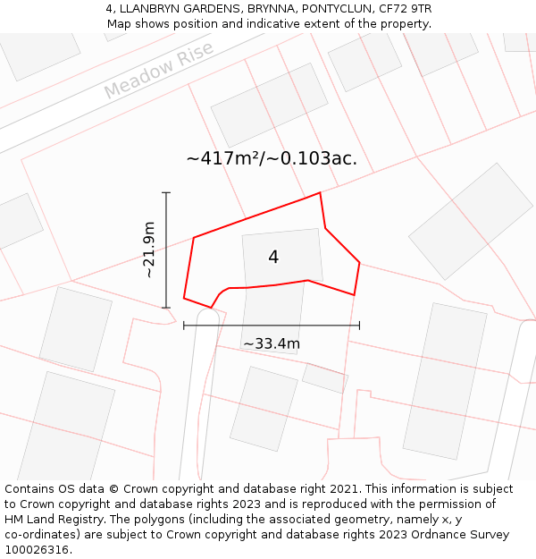 4, LLANBRYN GARDENS, BRYNNA, PONTYCLUN, CF72 9TR: Plot and title map