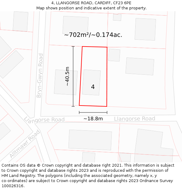 4, LLANGORSE ROAD, CARDIFF, CF23 6PE: Plot and title map