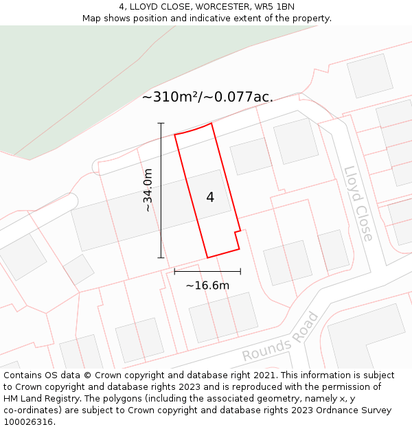 4, LLOYD CLOSE, WORCESTER, WR5 1BN: Plot and title map