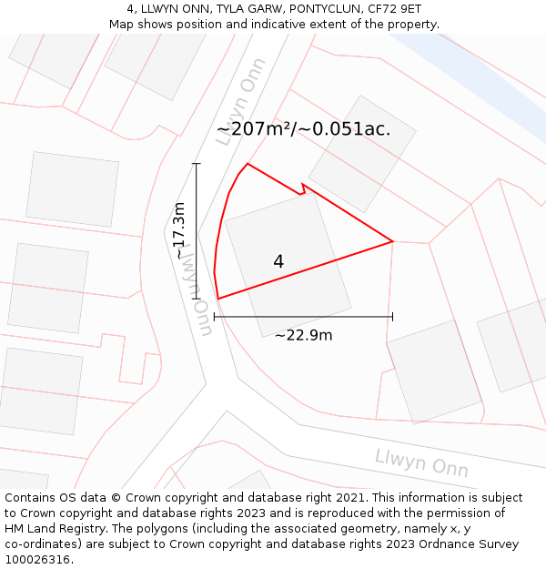 4, LLWYN ONN, TYLA GARW, PONTYCLUN, CF72 9ET: Plot and title map