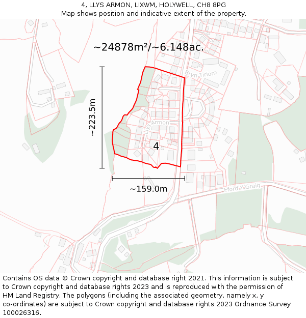 4, LLYS ARMON, LIXWM, HOLYWELL, CH8 8PG: Plot and title map