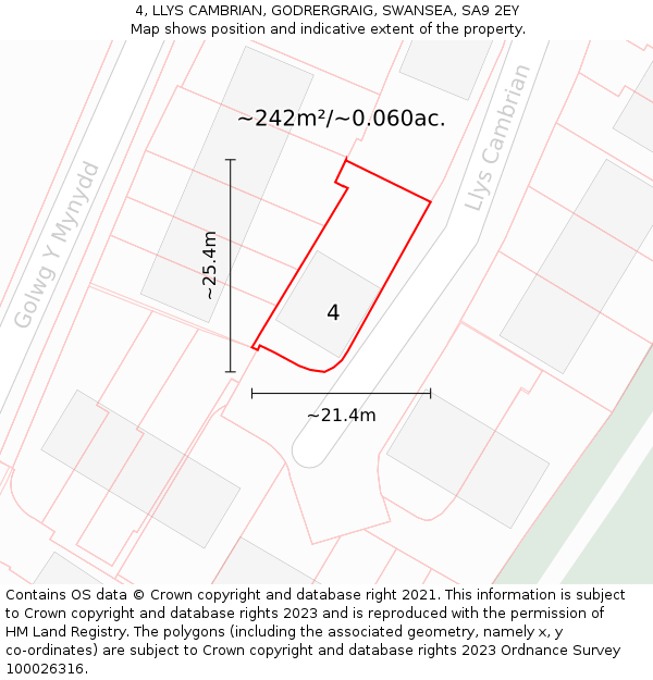 4, LLYS CAMBRIAN, GODRERGRAIG, SWANSEA, SA9 2EY: Plot and title map