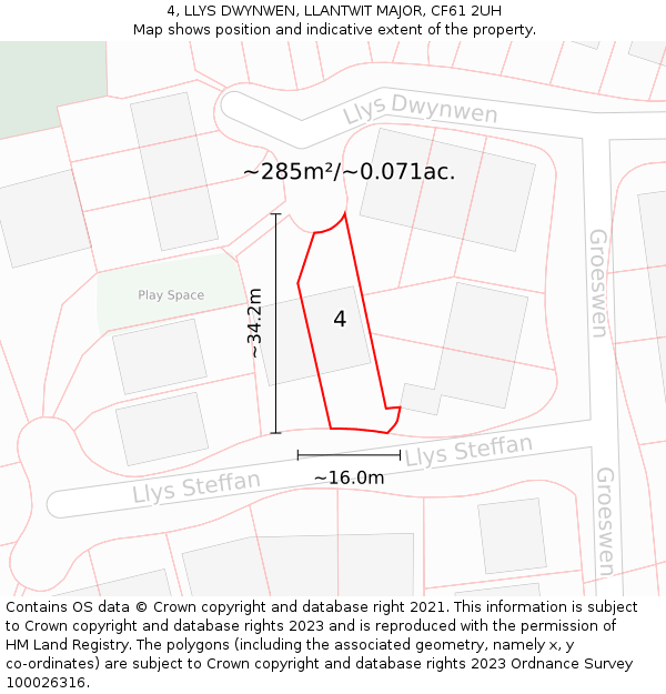 4, LLYS DWYNWEN, LLANTWIT MAJOR, CF61 2UH: Plot and title map