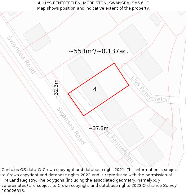 4, LLYS PENTREFELEN, MORRISTON, SWANSEA, SA6 6HF: Plot and title map