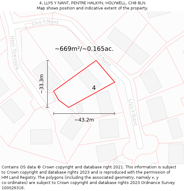 4, LLYS Y NANT, PENTRE HALKYN, HOLYWELL, CH8 8LN: Plot and title map