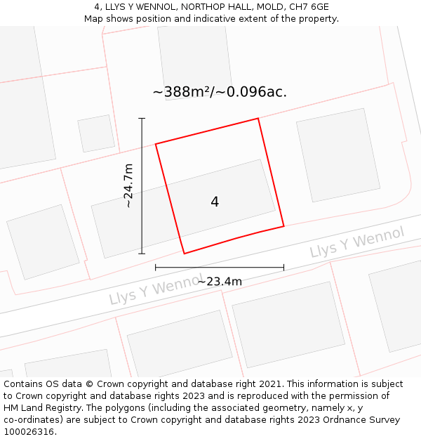 4, LLYS Y WENNOL, NORTHOP HALL, MOLD, CH7 6GE: Plot and title map