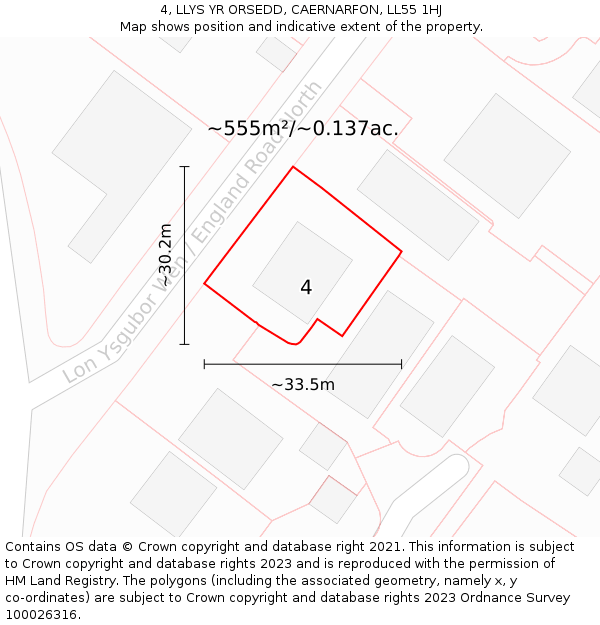 4, LLYS YR ORSEDD, CAERNARFON, LL55 1HJ: Plot and title map