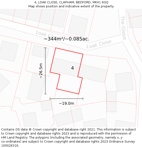 4, LOAK CLOSE, CLAPHAM, BEDFORD, MK41 6GQ: Plot and title map