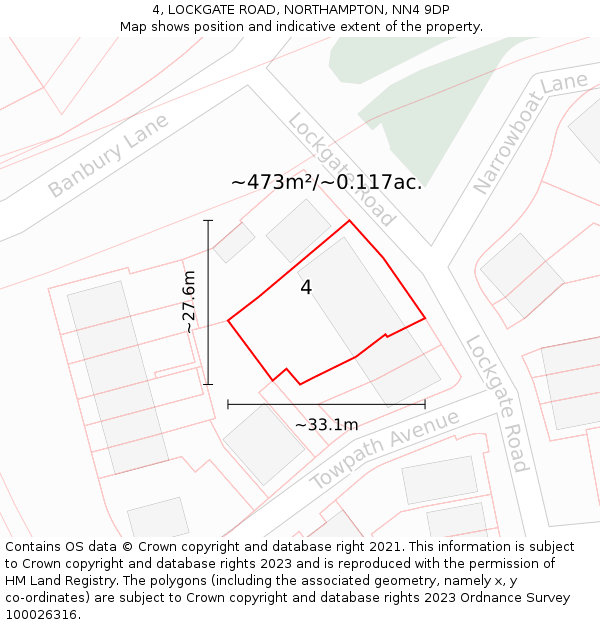 4, LOCKGATE ROAD, NORTHAMPTON, NN4 9DP: Plot and title map