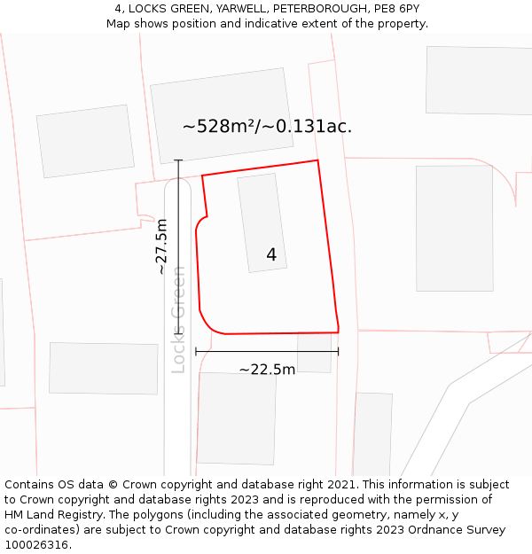 4, LOCKS GREEN, YARWELL, PETERBOROUGH, PE8 6PY: Plot and title map