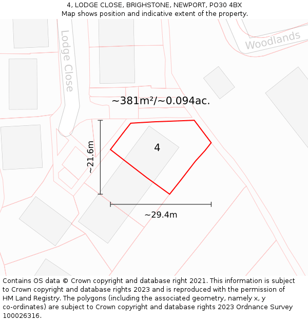 4, LODGE CLOSE, BRIGHSTONE, NEWPORT, PO30 4BX: Plot and title map