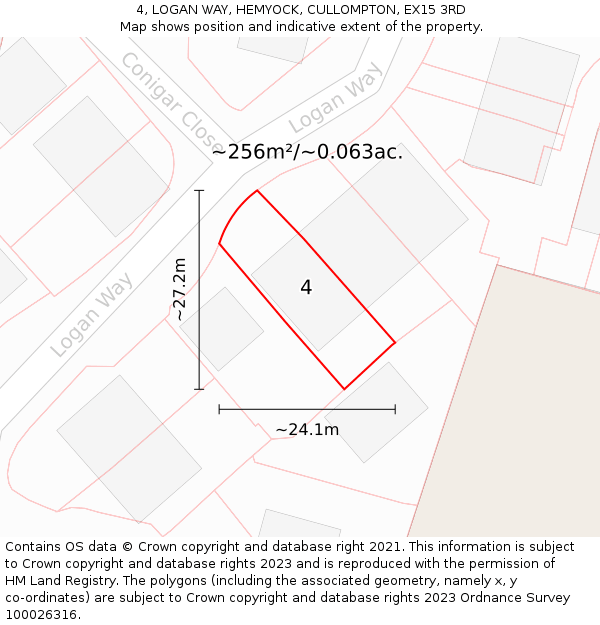 4, LOGAN WAY, HEMYOCK, CULLOMPTON, EX15 3RD: Plot and title map