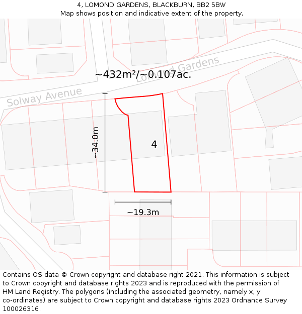 4, LOMOND GARDENS, BLACKBURN, BB2 5BW: Plot and title map