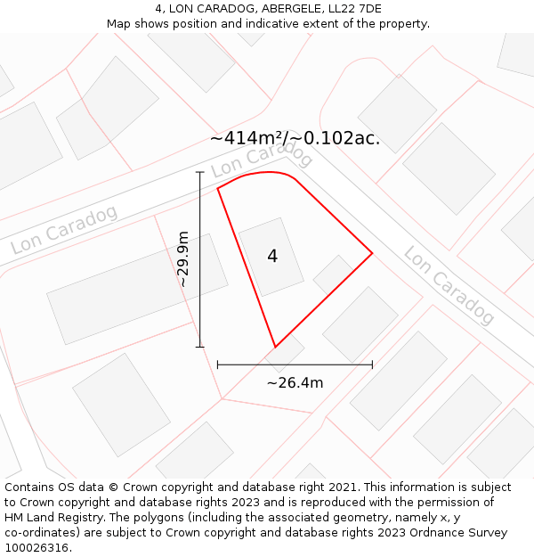 4, LON CARADOG, ABERGELE, LL22 7DE: Plot and title map