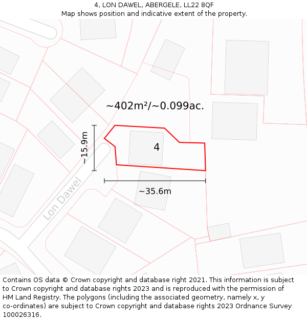 4, LON DAWEL, ABERGELE, LL22 8QF: Plot and title map
