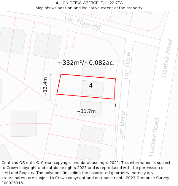4, LON DERW, ABERGELE, LL22 7EA: Plot and title map