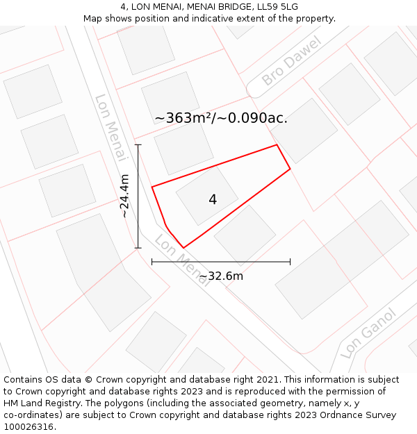 4, LON MENAI, MENAI BRIDGE, LL59 5LG: Plot and title map