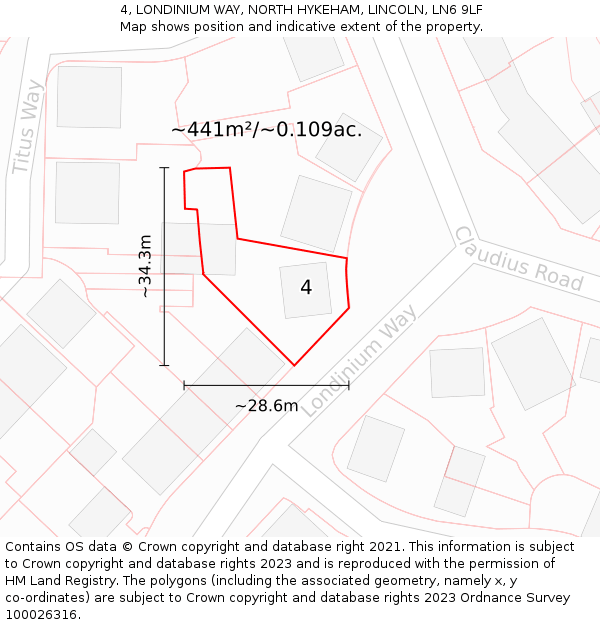 4, LONDINIUM WAY, NORTH HYKEHAM, LINCOLN, LN6 9LF: Plot and title map