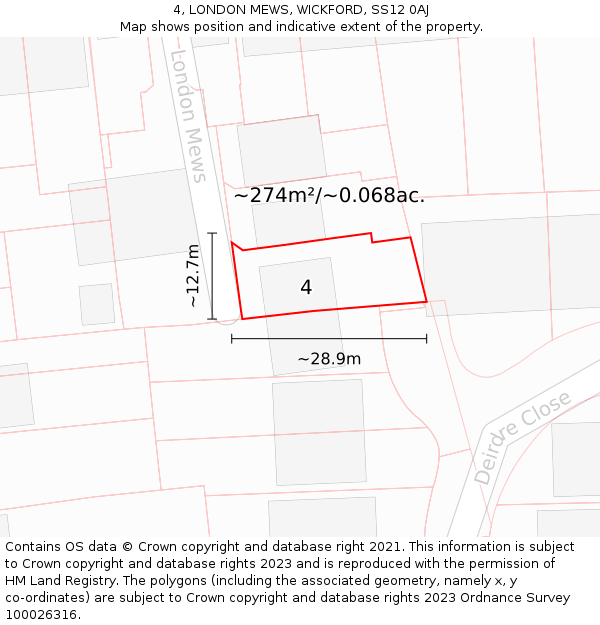 4, LONDON MEWS, WICKFORD, SS12 0AJ: Plot and title map