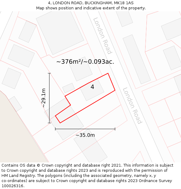 4, LONDON ROAD, BUCKINGHAM, MK18 1AS: Plot and title map