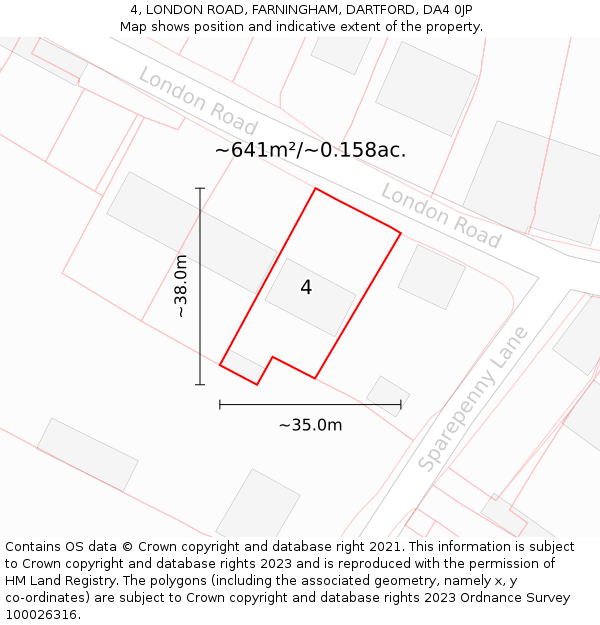 4, LONDON ROAD, FARNINGHAM, DARTFORD, DA4 0JP: Plot and title map