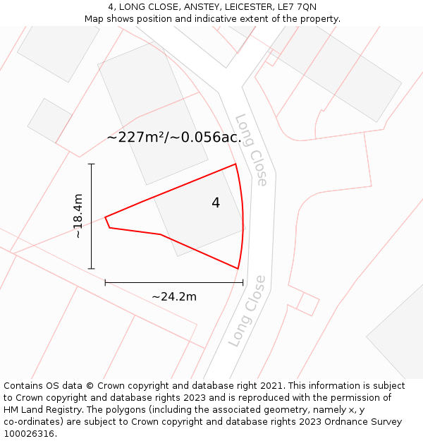 4, LONG CLOSE, ANSTEY, LEICESTER, LE7 7QN: Plot and title map