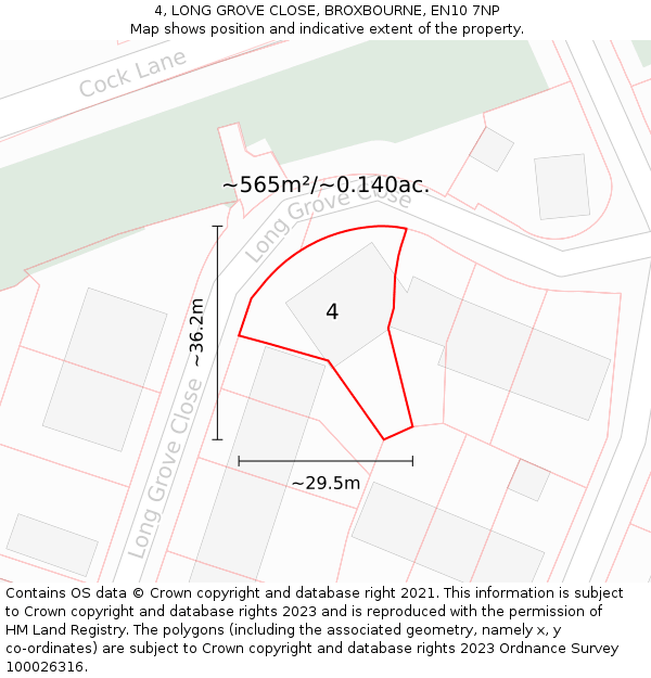 4, LONG GROVE CLOSE, BROXBOURNE, EN10 7NP: Plot and title map