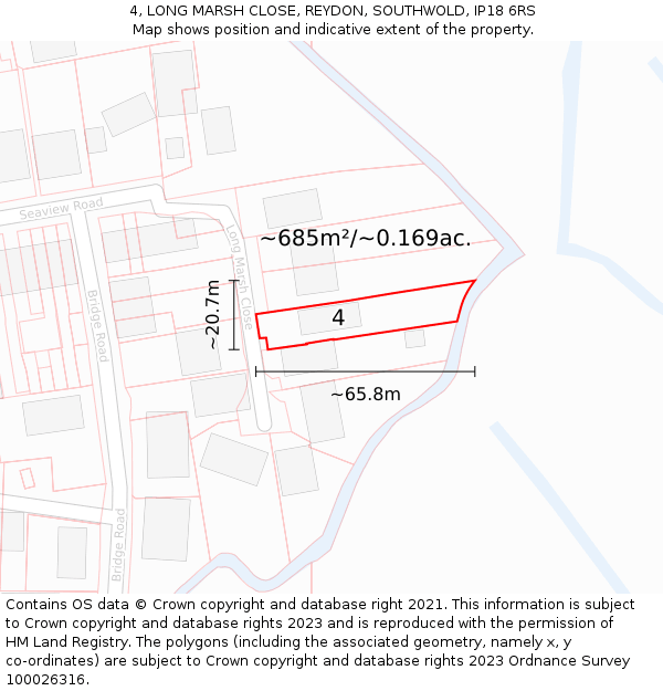 4, LONG MARSH CLOSE, REYDON, SOUTHWOLD, IP18 6RS: Plot and title map