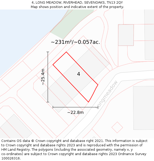 4, LONG MEADOW, RIVERHEAD, SEVENOAKS, TN13 2QY: Plot and title map