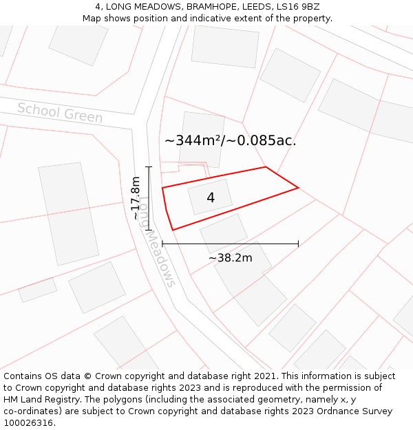 4, LONG MEADOWS, BRAMHOPE, LEEDS, LS16 9BZ: Plot and title map