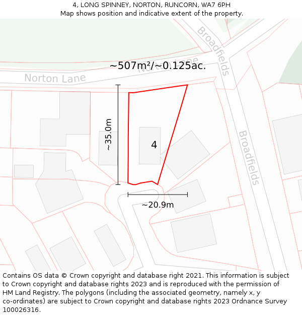 4, LONG SPINNEY, NORTON, RUNCORN, WA7 6PH: Plot and title map