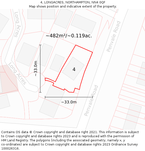 4, LONGACRES, NORTHAMPTON, NN4 0QF: Plot and title map