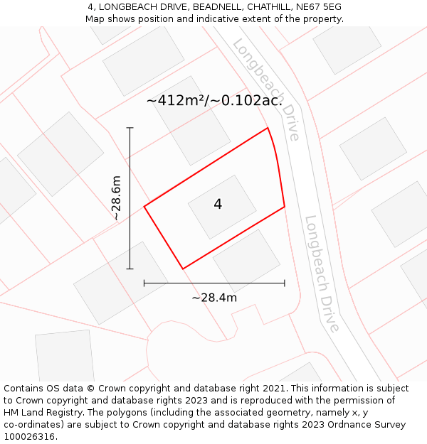 4, LONGBEACH DRIVE, BEADNELL, CHATHILL, NE67 5EG: Plot and title map
