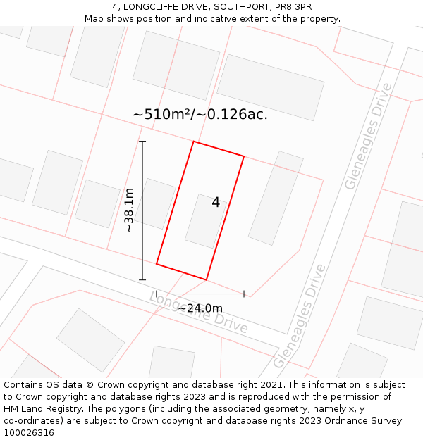 4, LONGCLIFFE DRIVE, SOUTHPORT, PR8 3PR: Plot and title map