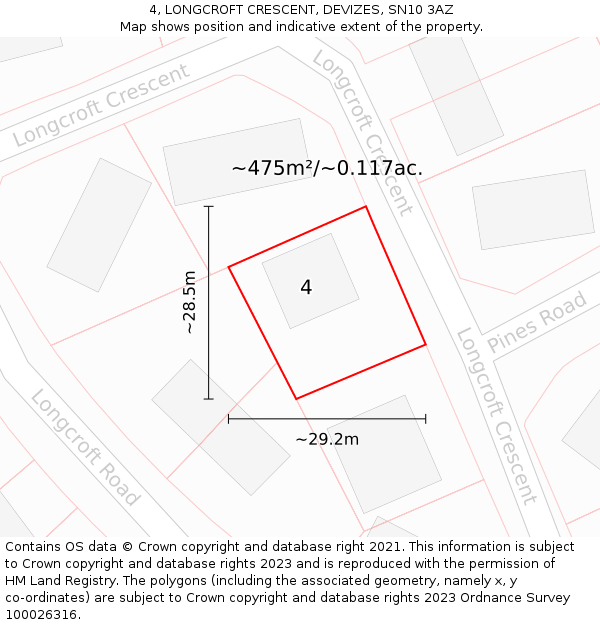 4, LONGCROFT CRESCENT, DEVIZES, SN10 3AZ: Plot and title map