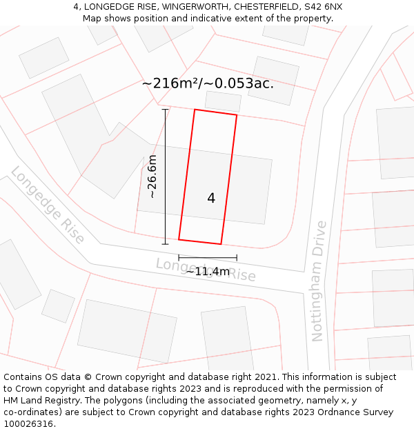 4, LONGEDGE RISE, WINGERWORTH, CHESTERFIELD, S42 6NX: Plot and title map