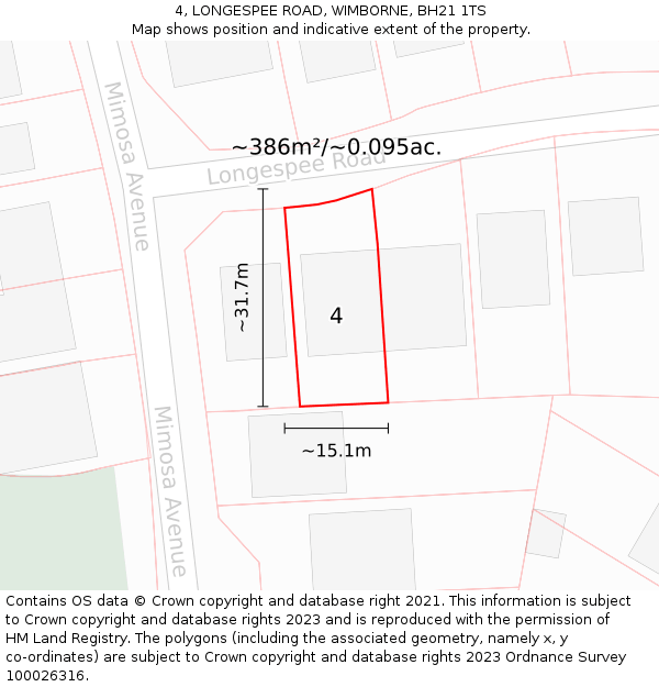 4, LONGESPEE ROAD, WIMBORNE, BH21 1TS: Plot and title map