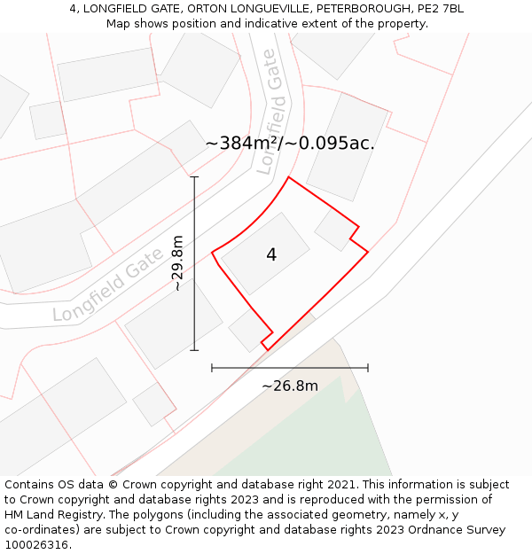 4, LONGFIELD GATE, ORTON LONGUEVILLE, PETERBOROUGH, PE2 7BL: Plot and title map
